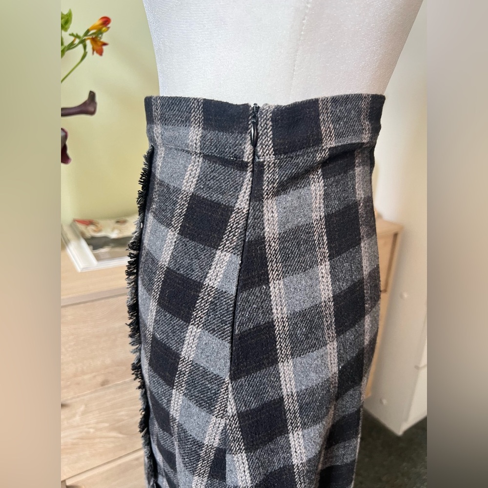 Plaid Check Ruffle Asymmetrical Midi Knee-Length High-Waist Modest Fringe Skirt - Picture 13 of 16